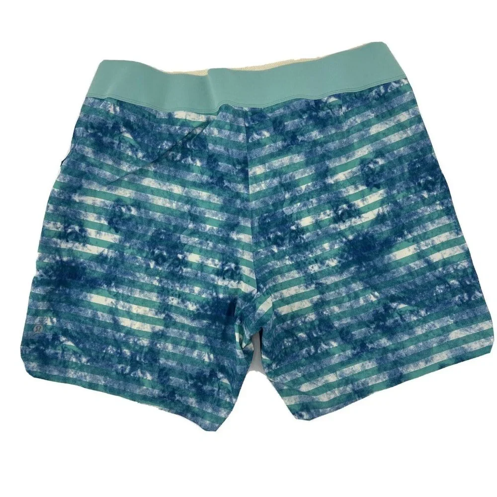 Lululemon El Current 9” Lined Swim Trunks Men's Teal‎ White Stripes 38